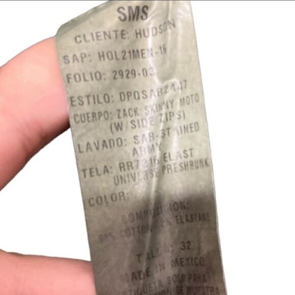 NEW Hudson 32 X 32 Skinny Jeans Dark Green Zip Pockets - Picture 4 of 6